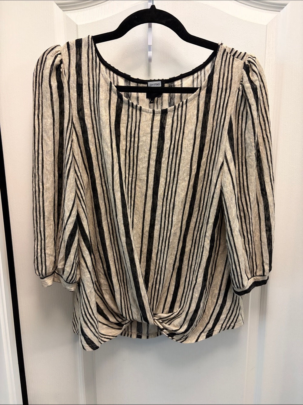 W5 Black & Cream Striped Twist-Front Blouse